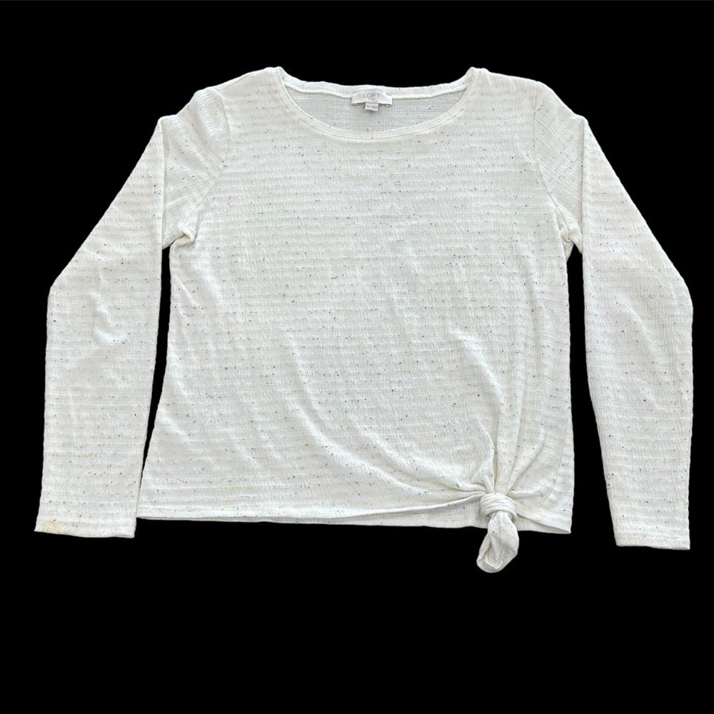 LOFT Outlet Long Sleeve Speckled Ribbed Top With Tie Knot At Bottom Size Medium